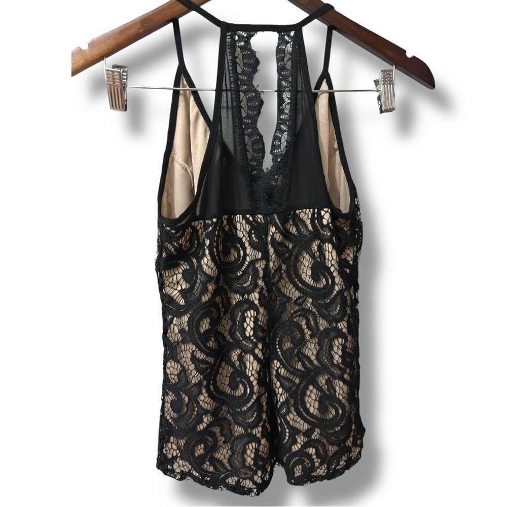 NWOT USA Cotton Black Sheer Floral Lace VNeck Camisole Racerback Tank Top (sz S) - Picture 7 of 12